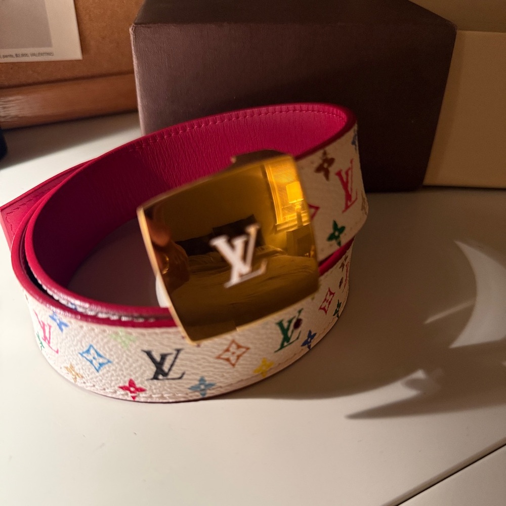 Louis Vuitton Murakami Multicolor Belt with Gold Buckle